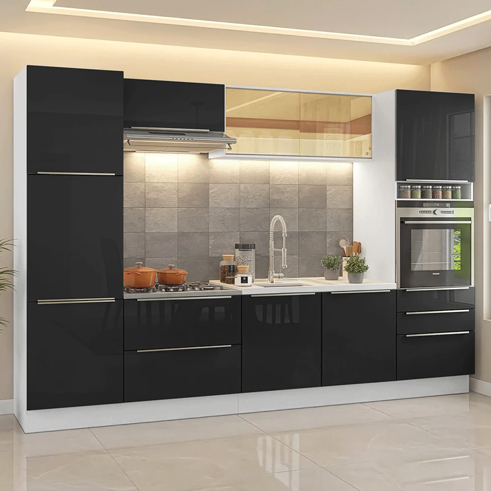 Armário de Cozinha Completa 320 cm Branco/Preto Lux Madesa 08