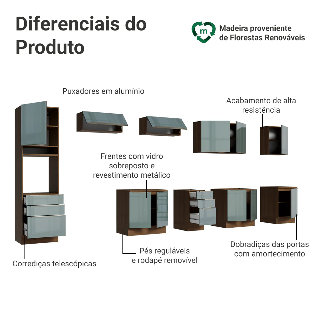 Armário de Cozinha Completa 400 cm Rustic/Cinza Lux Madesa 02 - Image 4