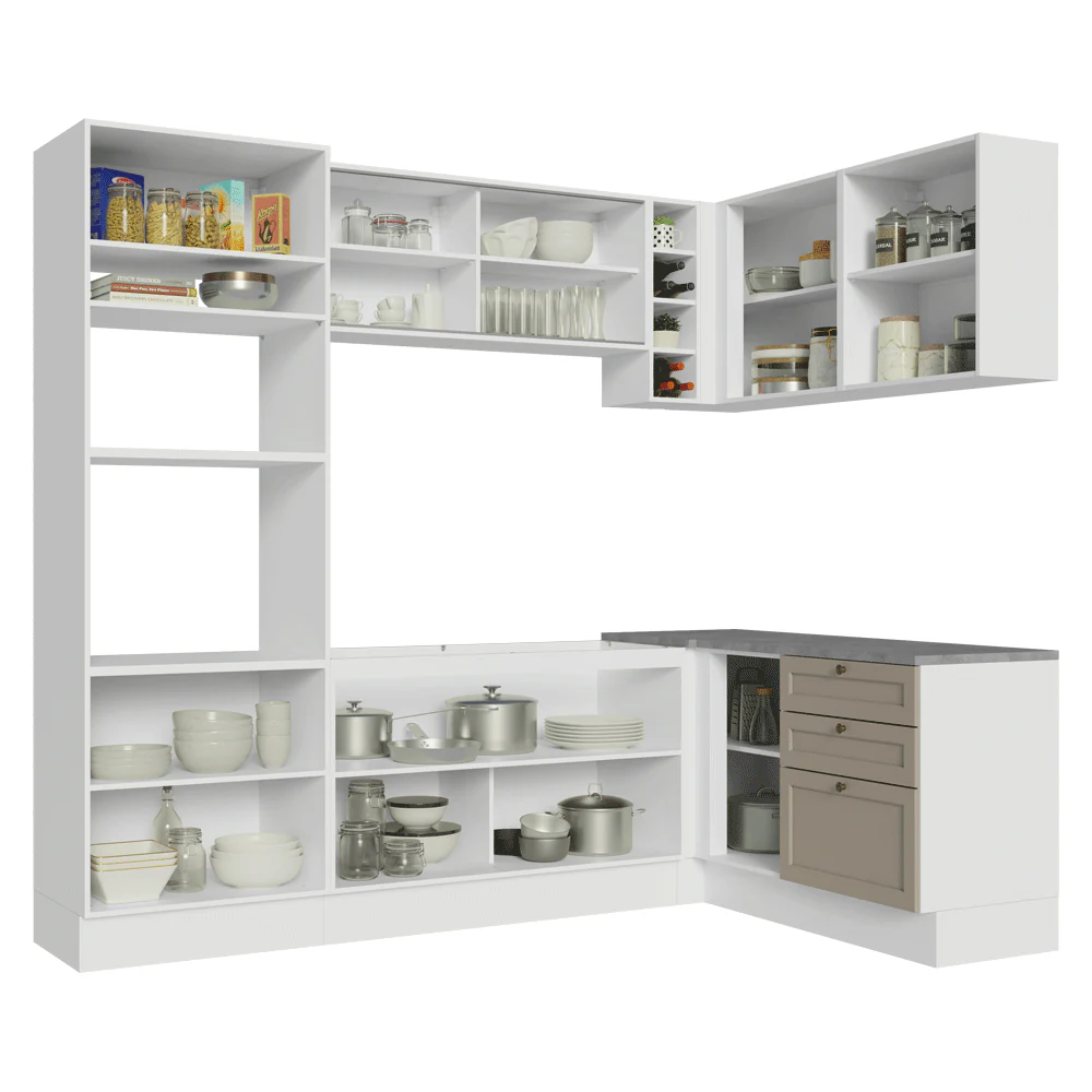 Armário de Cozinha Completa de Canto 399 cm Branco/Crema Vik Madesa 01 - Image 12