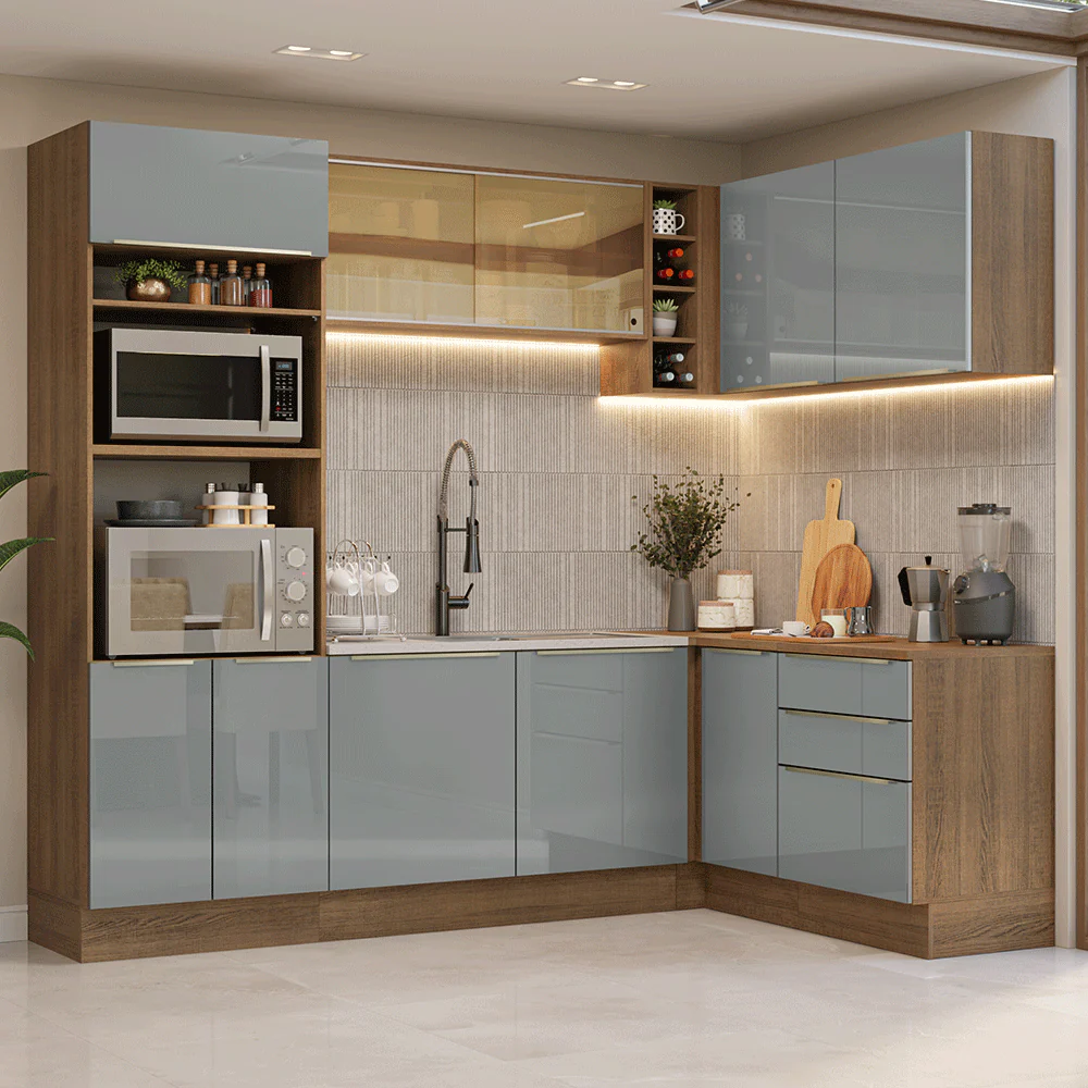 Armário de Cozinha Completa de Canto 399 cm Rustic/Cinza Lux Madesa 01