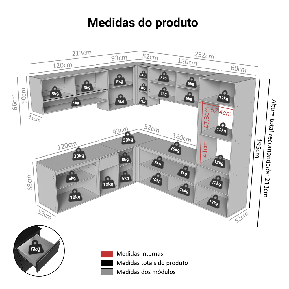 Armário de Cozinha Completa de Canto 445 cm Suspenso Preto Nice Madesa 03 - Image 3