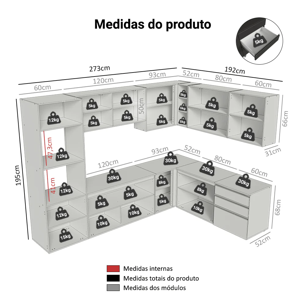 Armário de Cozinha Completa de Canto 465 cm Suspenso Preto Nice Madesa 10 - Image 3