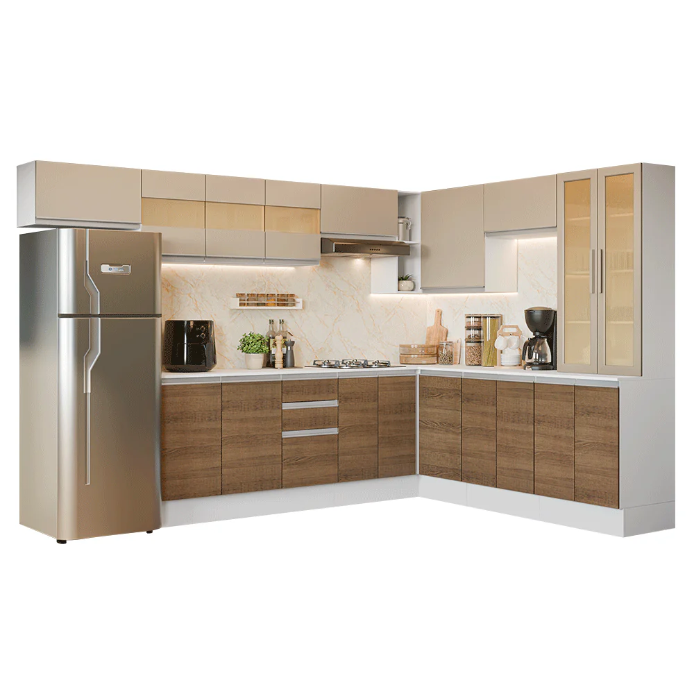 Armário de Cozinha Completa de Canto 507 cm Branco/Rustic/Crema Smart 100% MDF Madesa 01 - Image 2