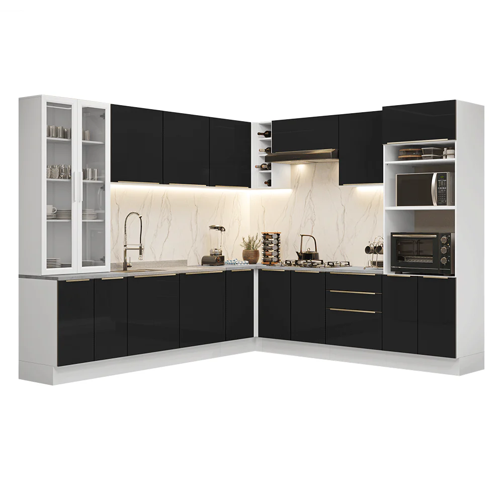 Armário de Cozinha Completa de Canto 549 cm Branco/Preto Lux Madesa 01 - Image 2