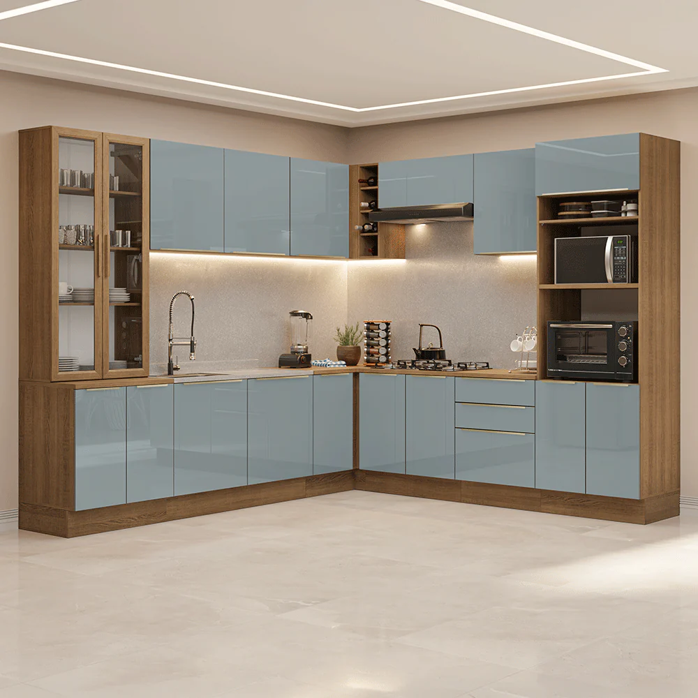 Armário de Cozinha Completa de Canto 549 cm Rustic/Cinza Lux Madesa 01