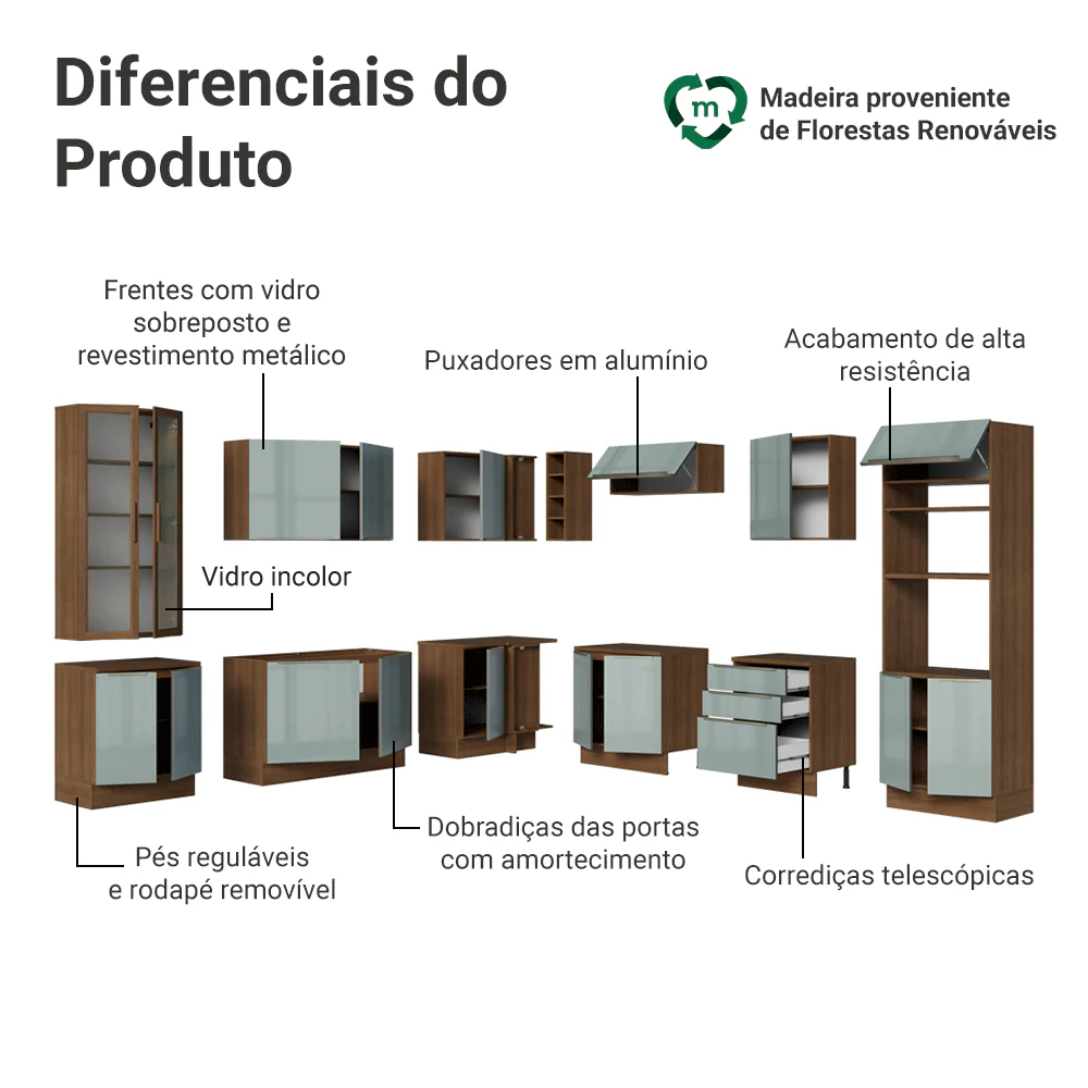 Armário de Cozinha Completa de Canto 549 cm Rustic/Cinza Lux Madesa 01 - Image 4