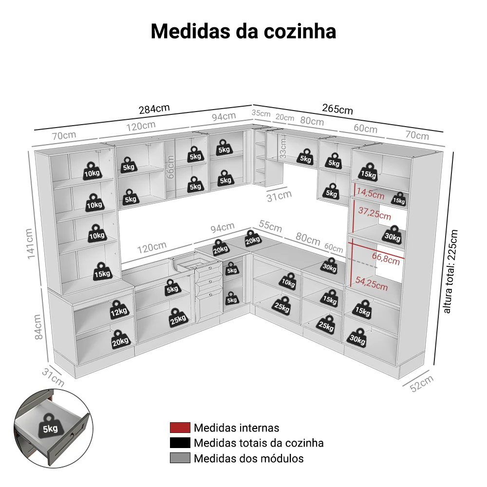Armário de Cozinha Completa de Canto 549 cm Rustic/Cinza Vik Madesa 01 - Image 3
