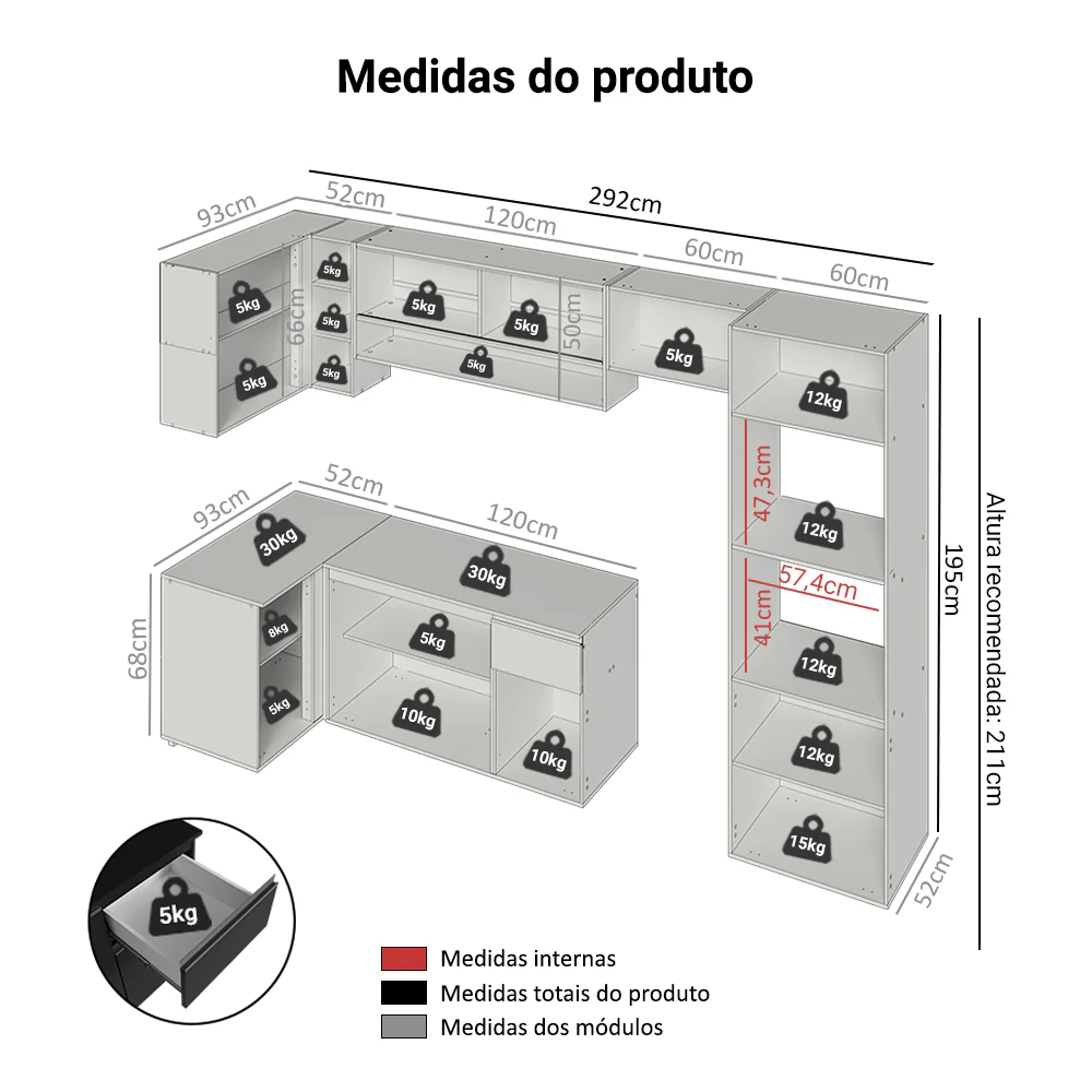 Armário de Cozinha Completa de Canto Suspenso 385 cm Preto Nice Madesa 01 - Image 3