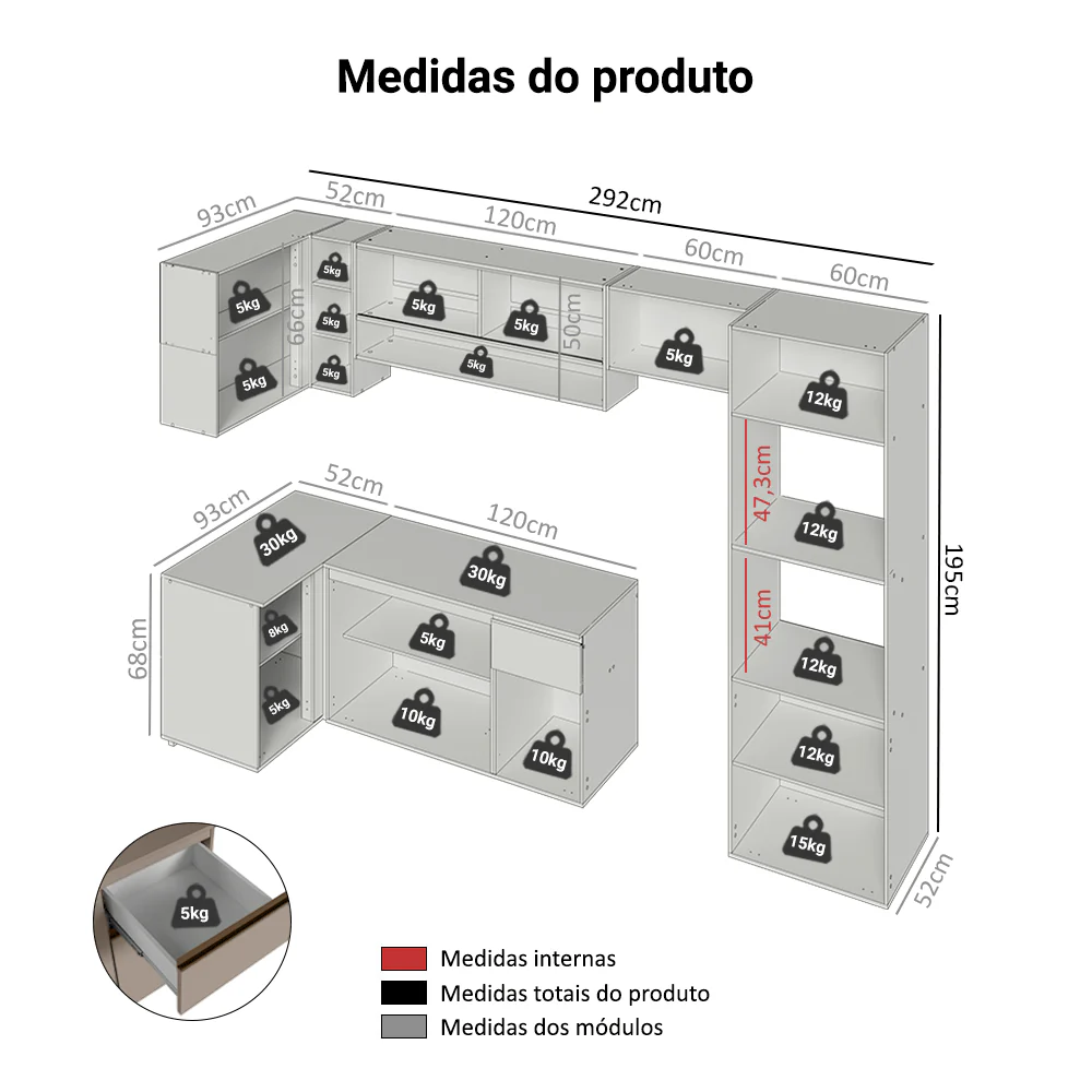 Armário de Cozinha Completa de Canto Suspenso 385cm Crema Nice Madesa 01 - Image 3