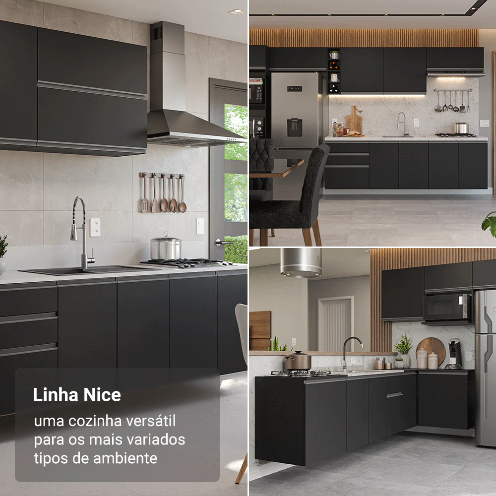 Armário de Cozinha Completa de Canto Suspenso 405 cm Preto Nice Madesa 01 - Image 5