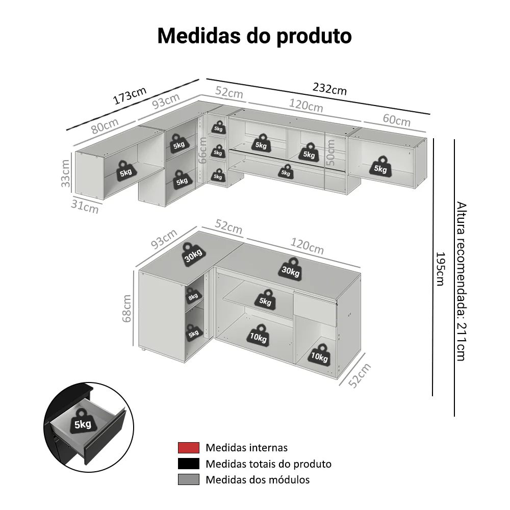Armário de Cozinha Completa de Canto Suspenso 405 cm Preto Nice Madesa 04 - Image 3