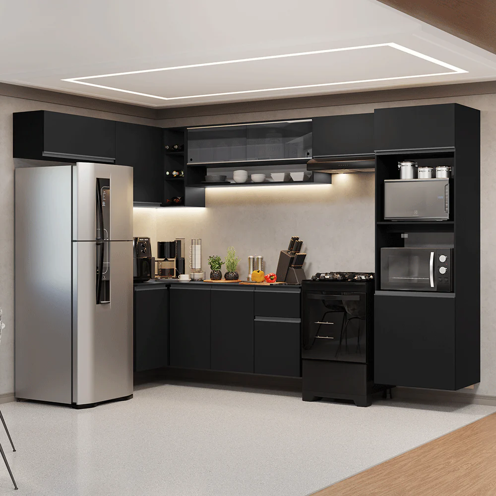 Armário de Cozinha Completa de Canto Suspenso 465 cm Preto Nice Madesa 07