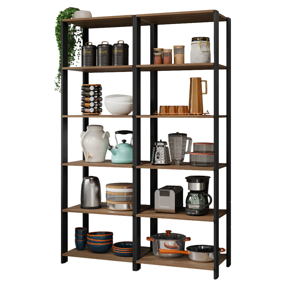 Armário Estante Multiuso Organizador 10 Prateleiras 118cm Rustic/Preto Madesa - Image 4