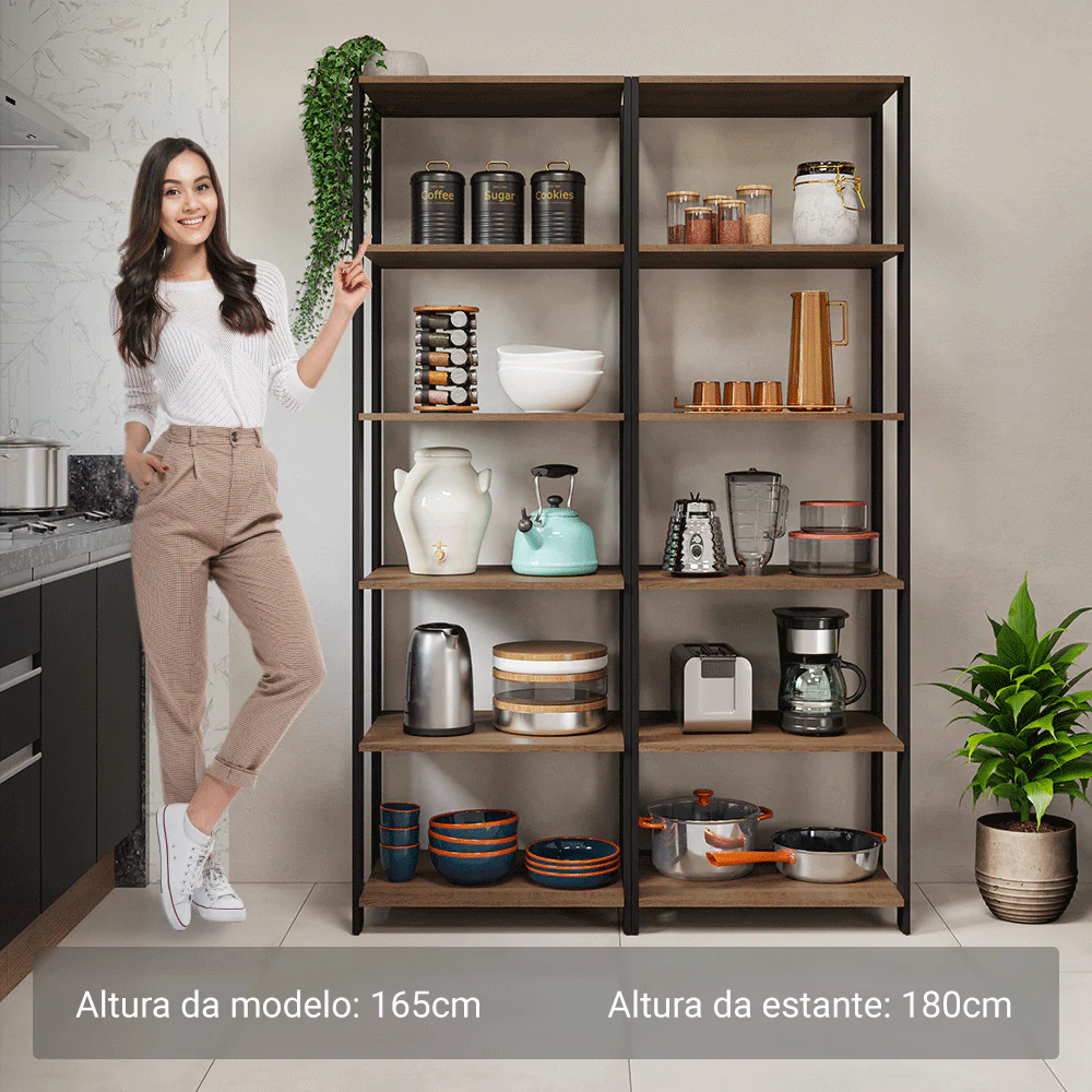 Armário Estante Multiuso Organizador 10 Prateleiras 118cm Rustic/Preto Madesa - Image 7