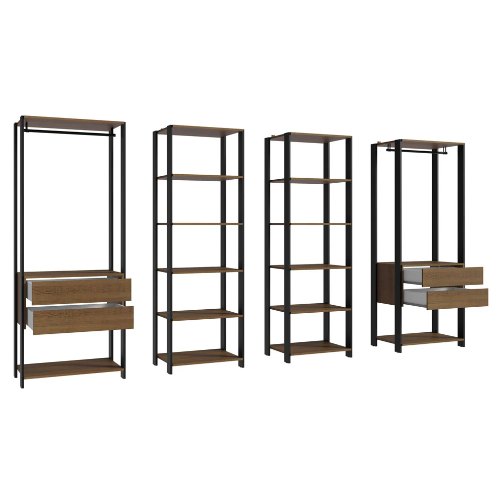 Armário Estante Multiuso Organizador 4 Gavetas 258cm Rustic/Preto Madesa - Image 4
