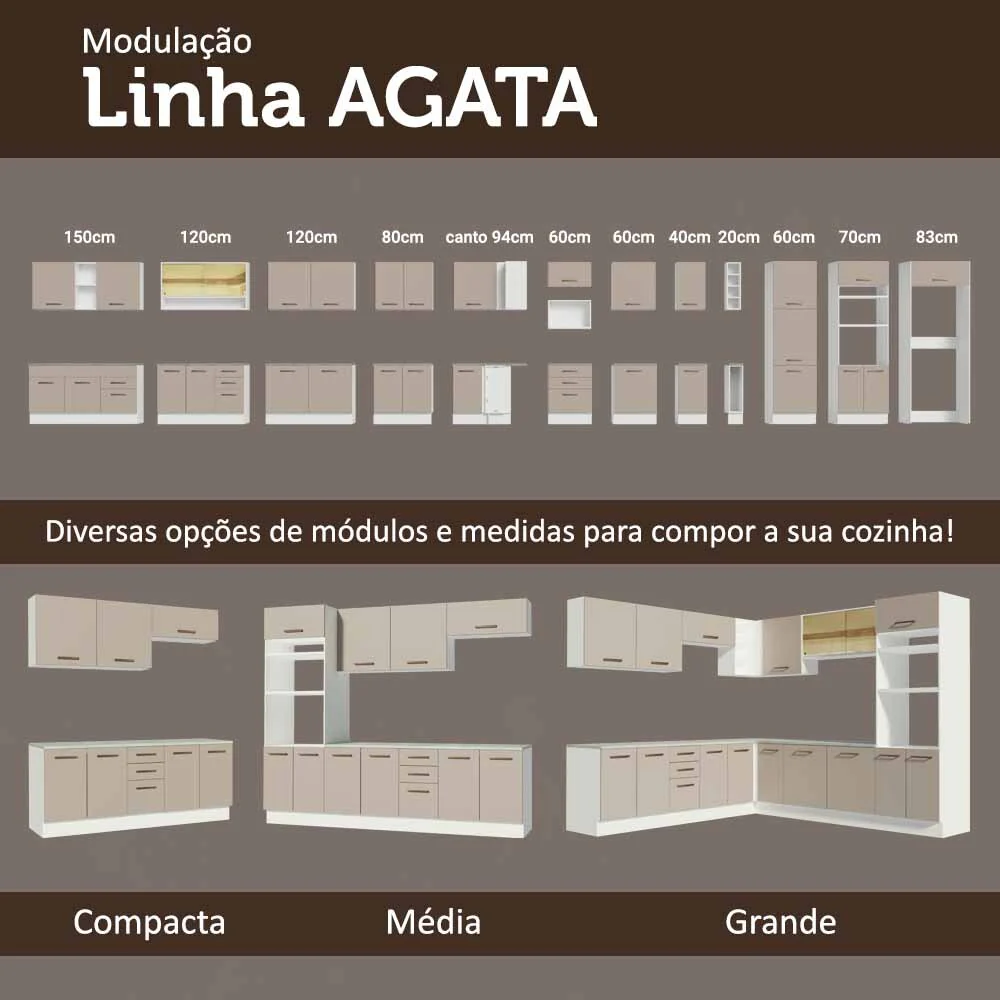 Balcão 35 x 60 cm 1 Porta (Com Tampo) Branco/Crema Agata Madesa - Image 12