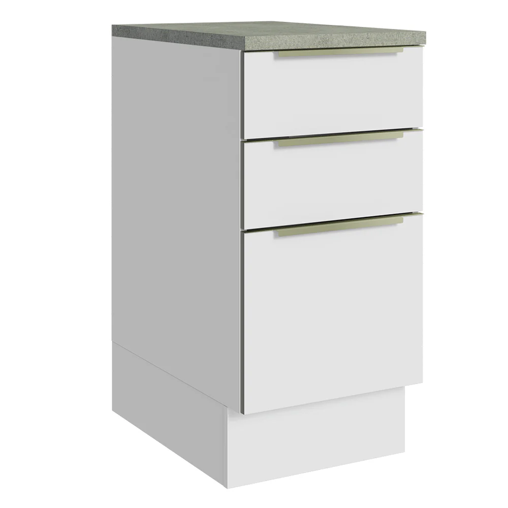 Balcão 40 x 60 cm 3 Gavetas (Com Tampo) Branco/Branco Veludo Lux Madesa