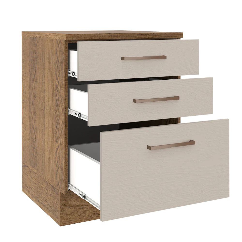 Balcão 60 x 60 cm 3 Gavetas (Com Tampo) Rustic/Crema Agata Madesa - Image 3