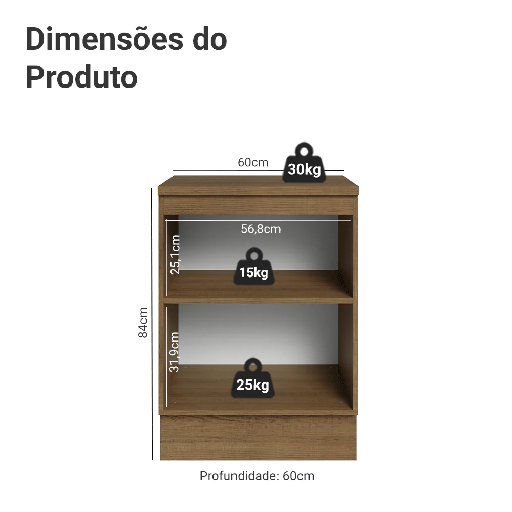 Balcão 60 x 60 cm 1 Porta (Com Tampo) Rustic/Cinza Lux Madesa - Image 2
