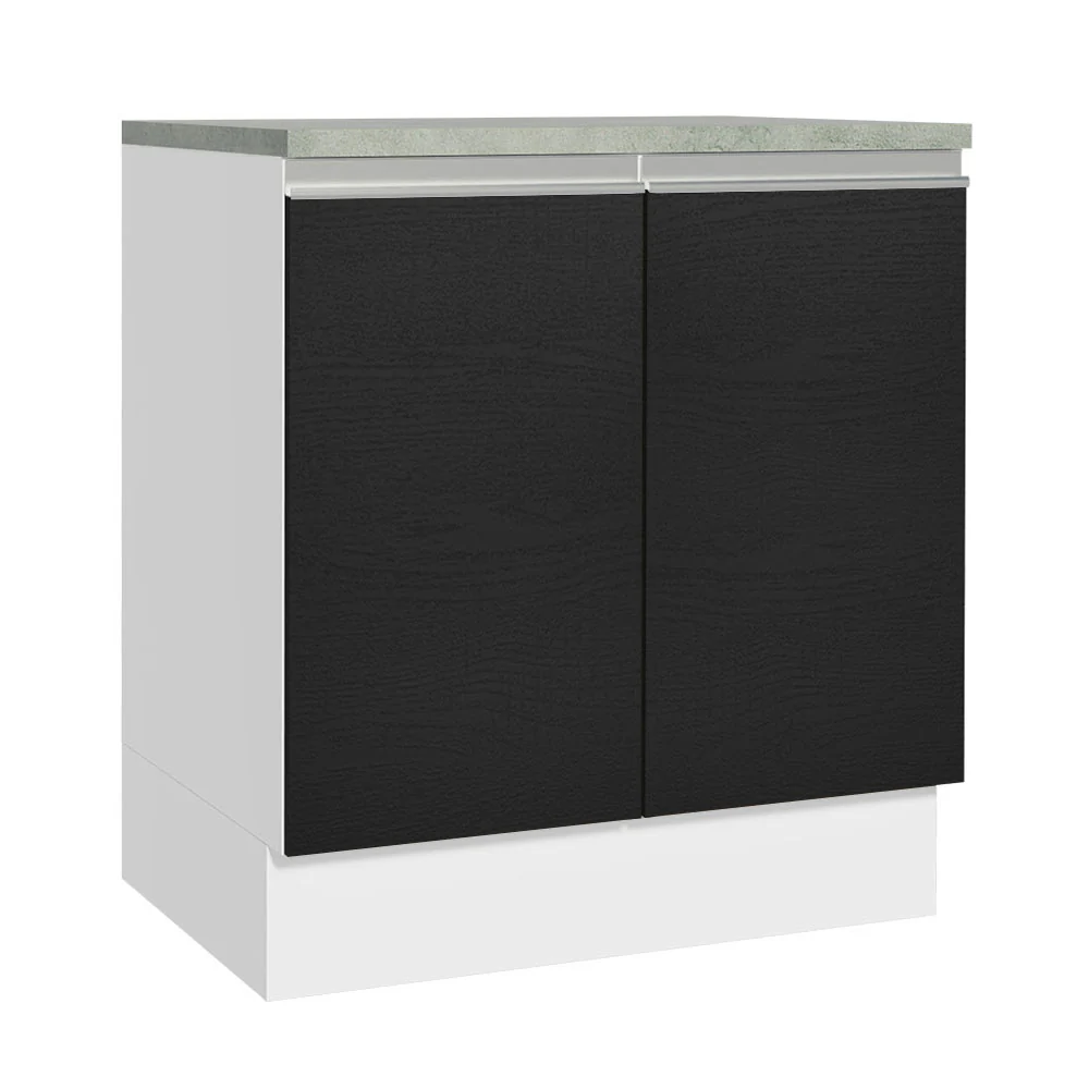 Balcão 70 x 60 cm 2 Portas (Com Tampo) Branco/Preto Glamy Madesa