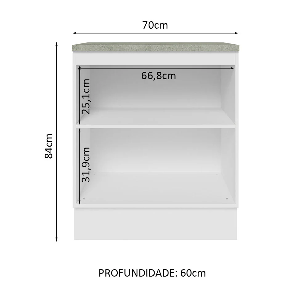 Balcão 70 x 60 cm 2 Portas (Com Tampo) Branco/Preto Glamy Madesa - Image 3