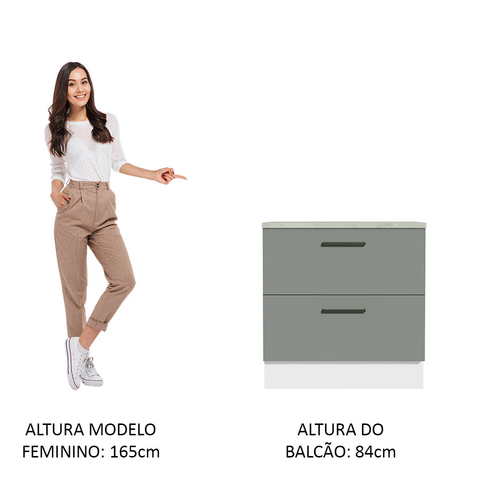 Balcão 80 cm 2 Gavetas Branco/Cinza Agata Madesa - Image 4