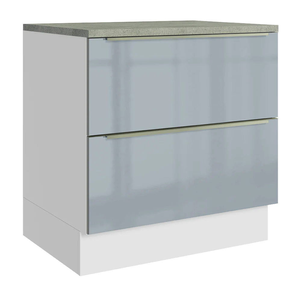 Balcão 80 x 60 cm 2 Gavetas (Com Tampo) Branco/Cinza Lux Madesa