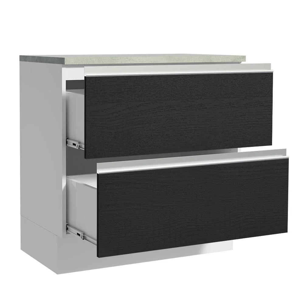 Balcão 80 cm 2 Gavetas Branco/Preto Glamy Madesa - Image 3