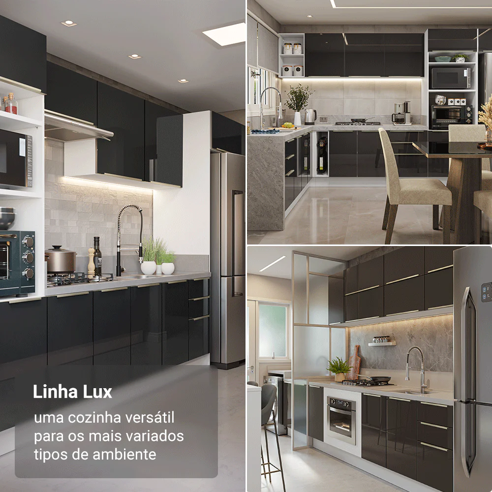 Balcão 80 x 60 cm 2 Gavetas (Com Tampo) Branco/Preto Lux Madesa - Image 4