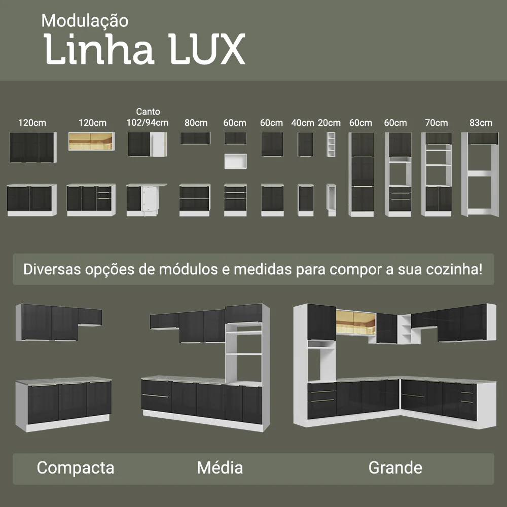 Balcão 80 x 60 cm 2 Gavetas (Com Tampo) Branco/Preto Lux Madesa - Image 9