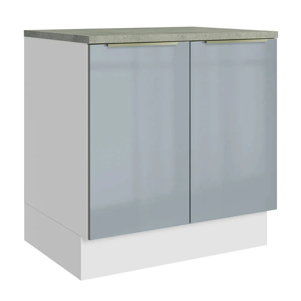 Balcão 80 x 60 cm 2 Portas (Com Tampo) Branco/Cinza Lux Madesa