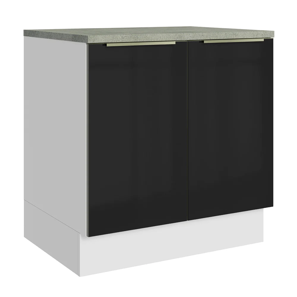 Balcão 80 x 60 cm 2 Portas (Com Tampo) Branco/Preto Lux Madesa