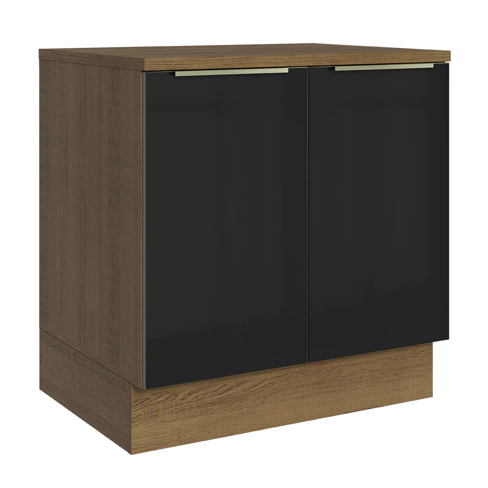 Balcão 80 x 60 cm 2 Portas (Com Tampo) Rustic/Preto Lux Madesa