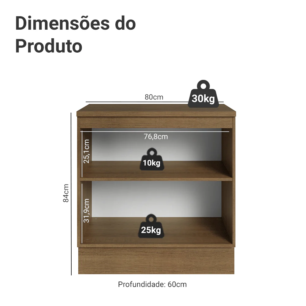 Balcão 80 x 60 cm 2 Portas (Com Tampo) Rustic/Preto Lux Madesa - Image 2