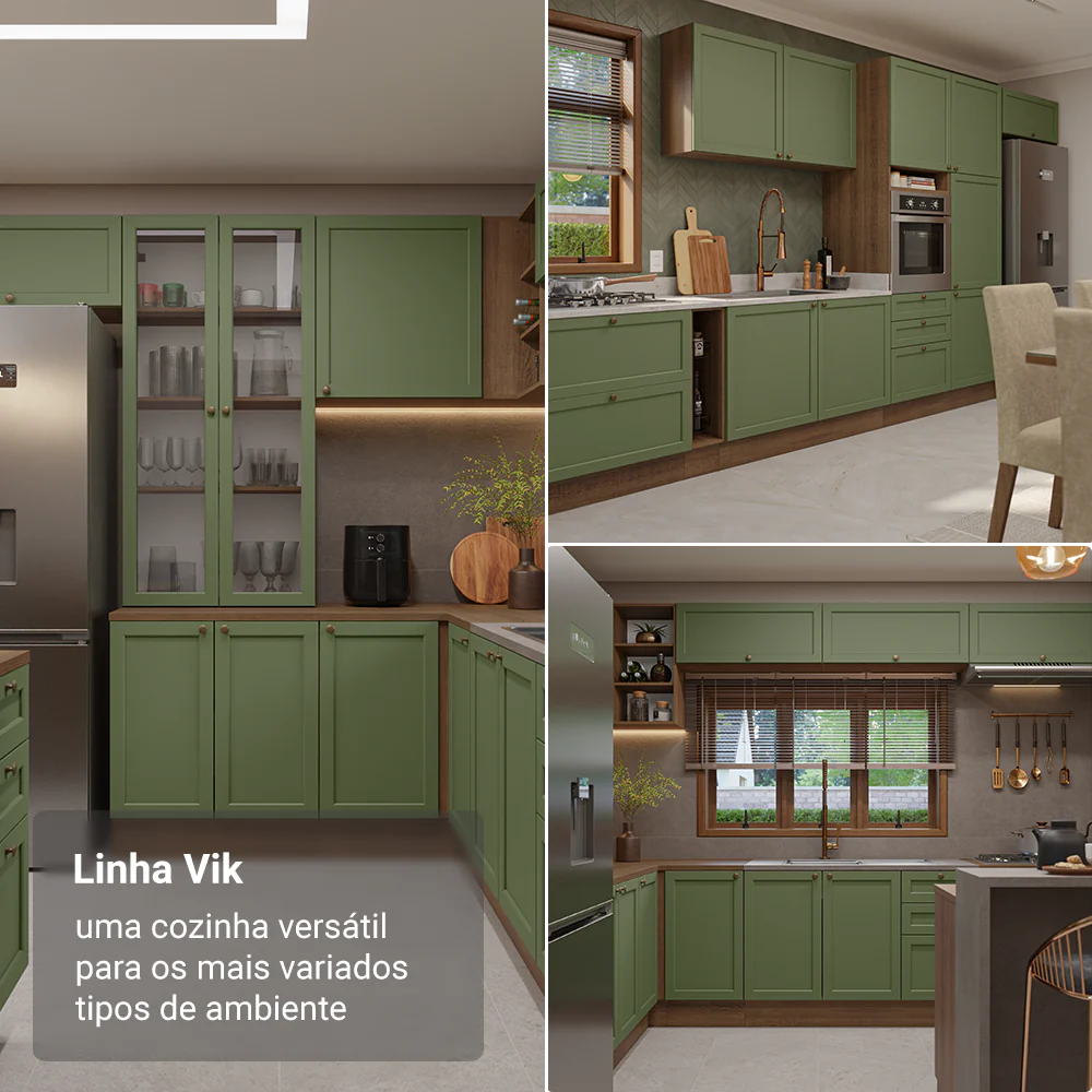 Balcão de Canto para Linha de 60 cm Profundidade (Com Tampo) Rustic/Verde Vik Madesa - Image 5