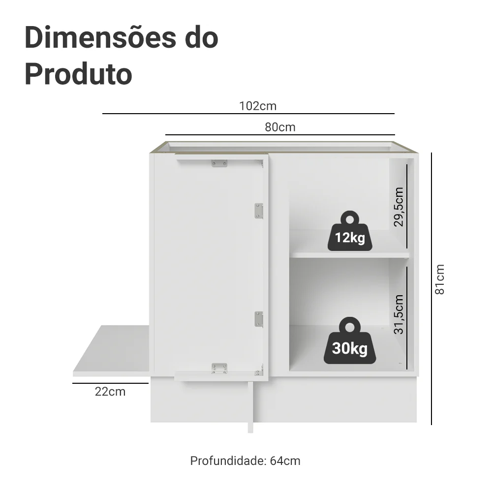 Balcão de Canto para Linha de 60 cm Profundidade (Sem Tampo) Branco/Azul Vik Madesa - Image 2