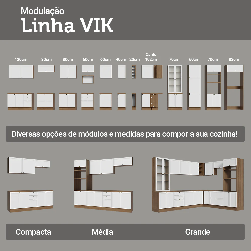 Balcão de Canto para Linha de 60 cm Profundidade (Sem Tampo) Rustic/Branco Vik Madesa - Image 10
