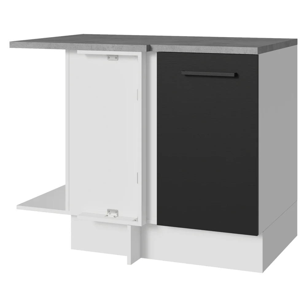 Balcão de Canto Madesa Agata 1 Porta 60 cm Profundidade (Com Tampo) Branco/Preto