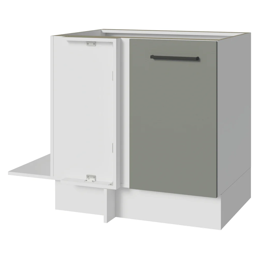 Balcão de Canto Madesa Agata 1 Porta 60 cm Profundidade (Sem Tampo) Branco/Cinza