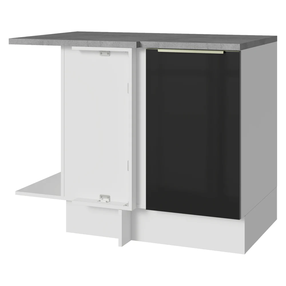 Balcão de Canto para Linha de 60 cm de Profundidade 1 Porta (Com Tampo) Branco/Preto Lux Madesa