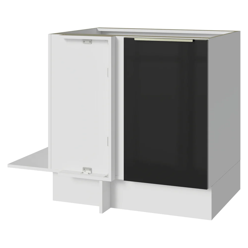 Balcão de Canto para Linha de 60 cm de Profundidade 1 Porta (Sem Tampo) Branco/Preto Lux Madesa