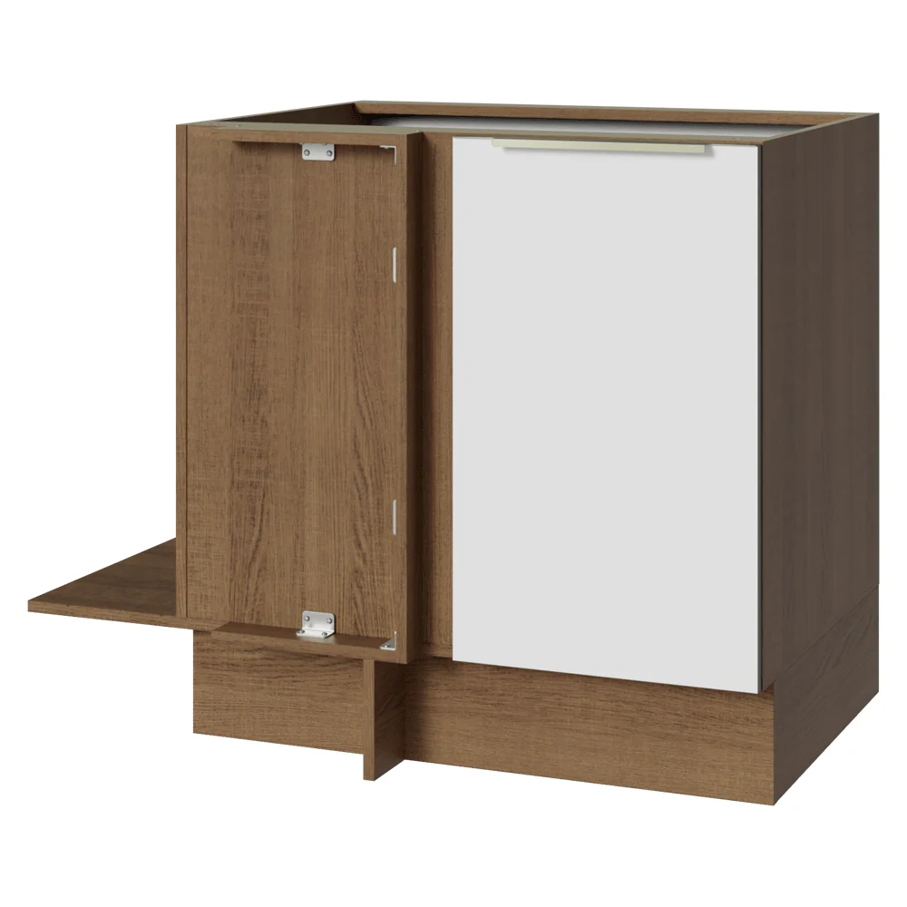 Balcão de Canto para Linha de 60 cm de Profundidade 1 Porta (Sem Tampo) Rustic/Branco Veludo Lux Madesa