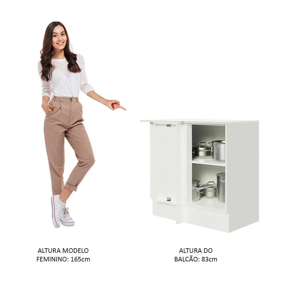 Balcão de Canto Madesa Smart 100% MDF com Tampo 1 Porta Branco/Rustic - Image 3
