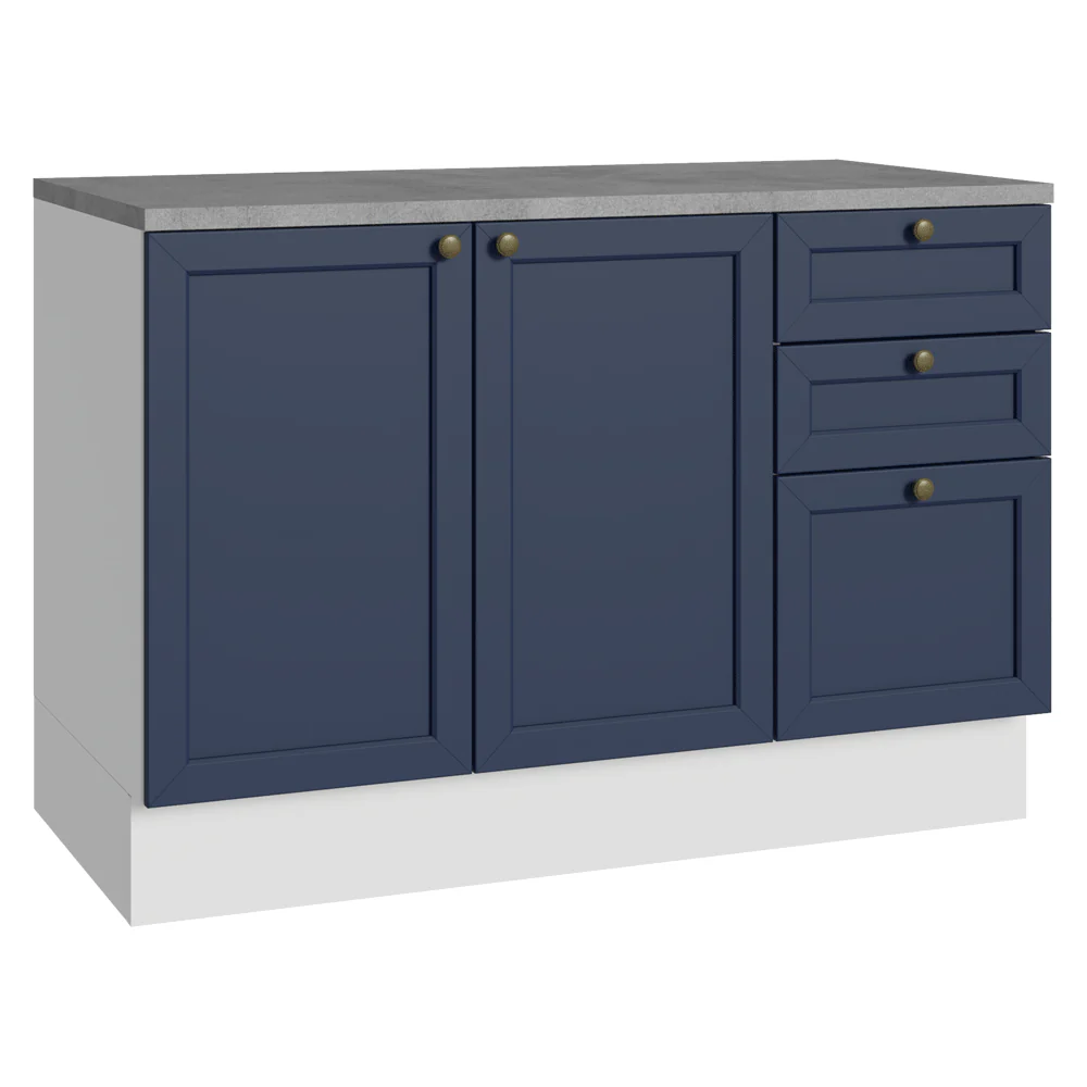 Balcão de Cozinha 120 x 60 cm 2 Portas 3 Gavetas (Com Tampo) Branco/Azul Vik Madesa