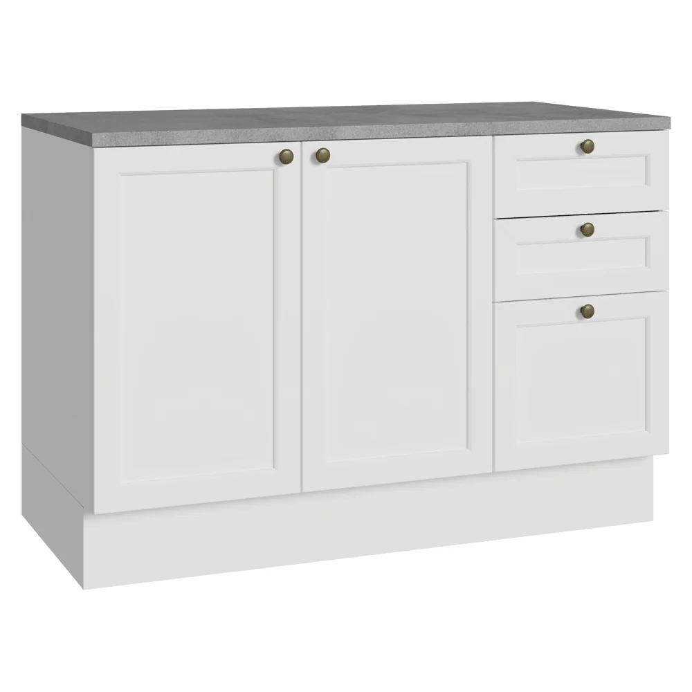 Balcão de Cozinha 120 x 60 cm 2 Portas 3 Gavetas (Com Tampo) Branco Vik Madesa
