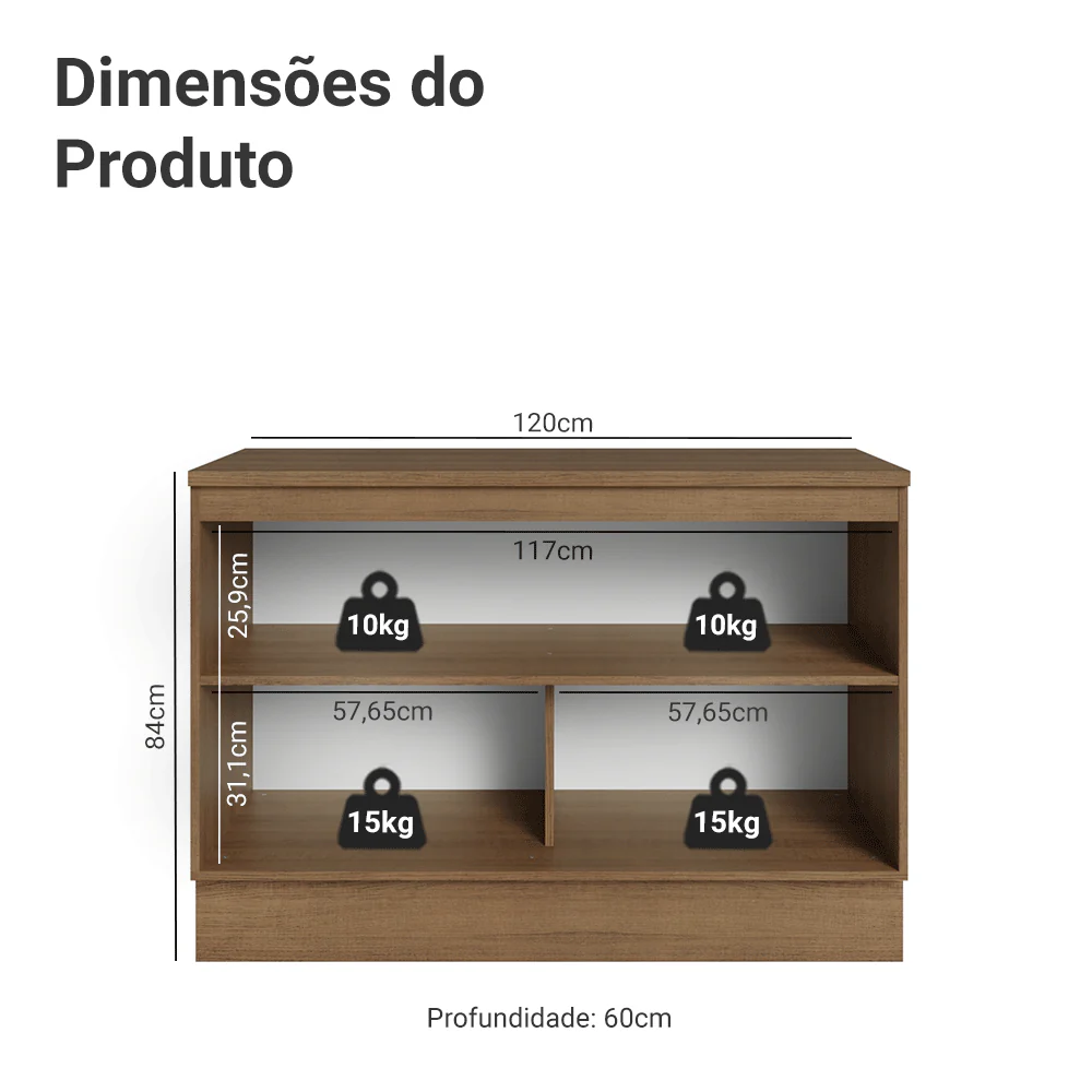 Balcão de Cozinha 120 x 60 cm 2 Portas (Com Tampo) Rustic/Cinza Vik Madesa - Image 2