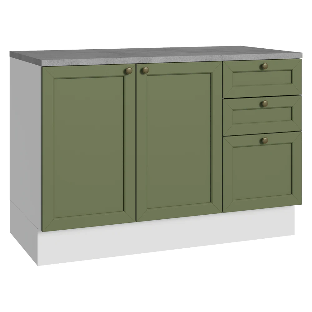Balcão de Cozinha 120 cm 2 Portas 3 Gavetas Branco/Verde Vik Madesa