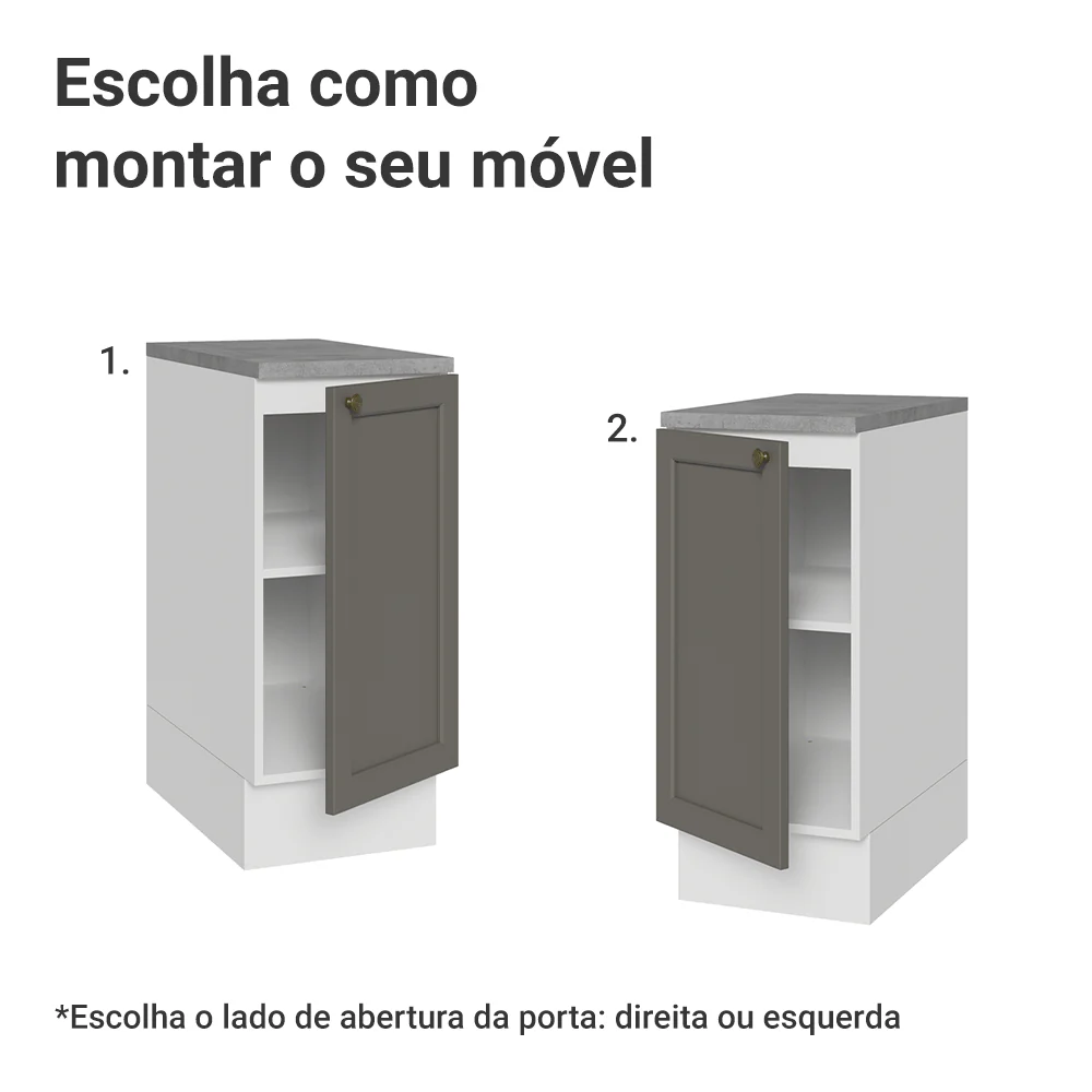 Balcão de Cozinha 35 x 60 cm 1 Porta (Com Tampo) Branco/Cinza Vik Madesa - Image 4