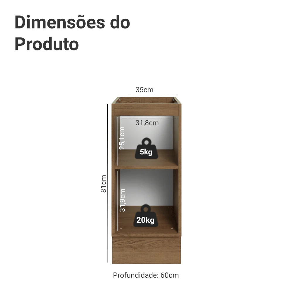Balcão de Cozinha 35 x 60 cm 1 Porta (Sem Tampo) Rustic/Verde Vik Madesa - Image 2
