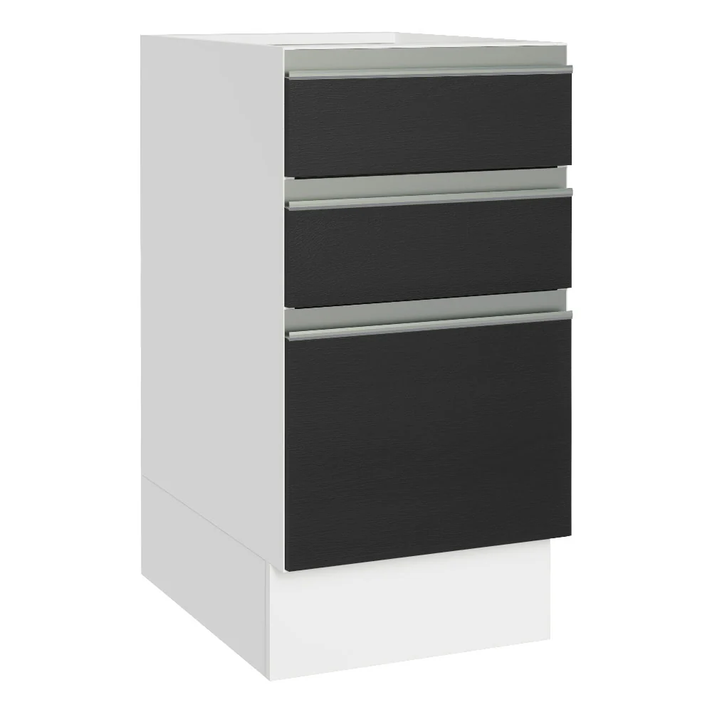 Balcão Cozinha 40 x 60 cm 3 Gavetas (Sem Tampo) Branco/Preto Glamy Madesa